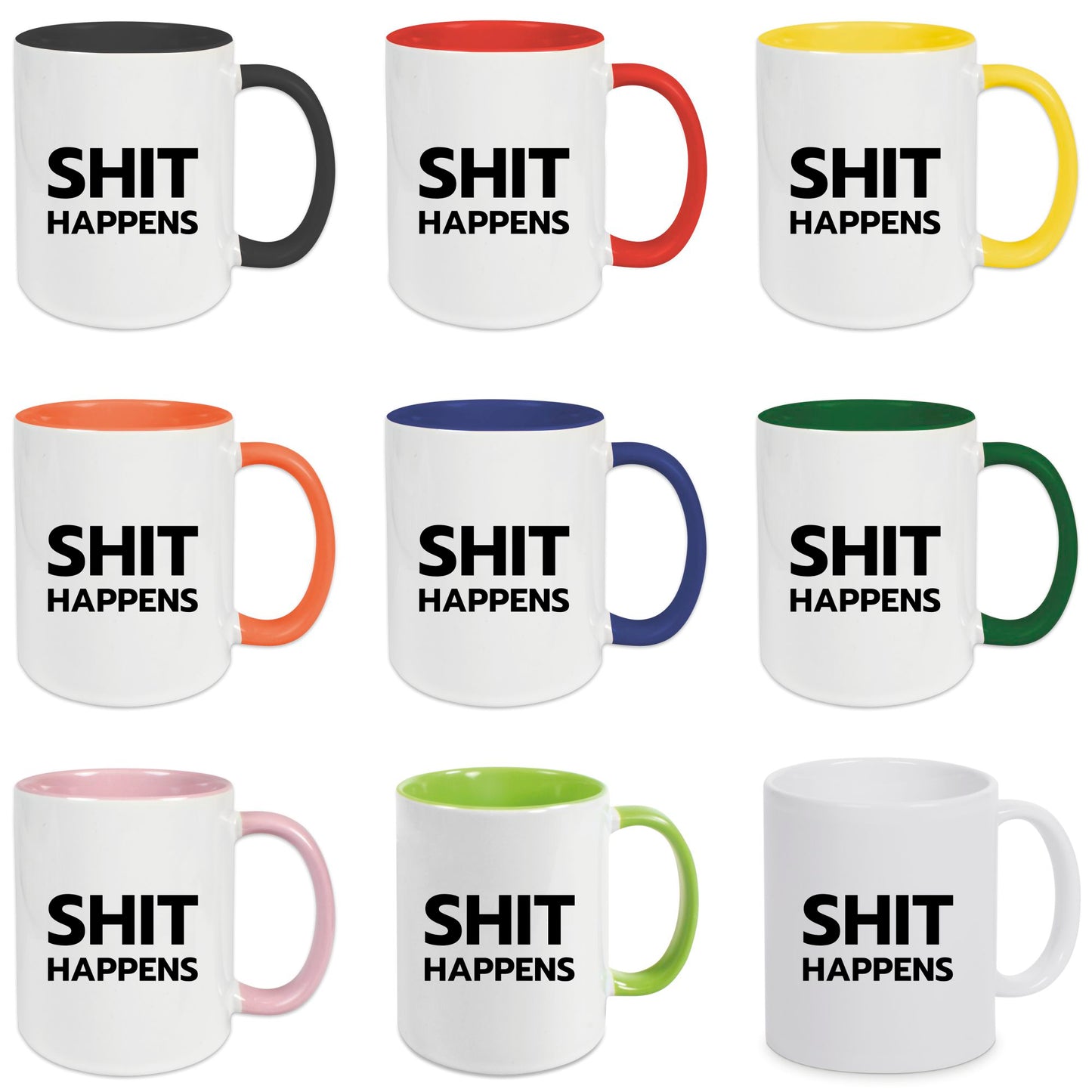 Keramik-Tasse - SHIT-HAPPENS - in verschiedenen Tassenfarben verfügbar