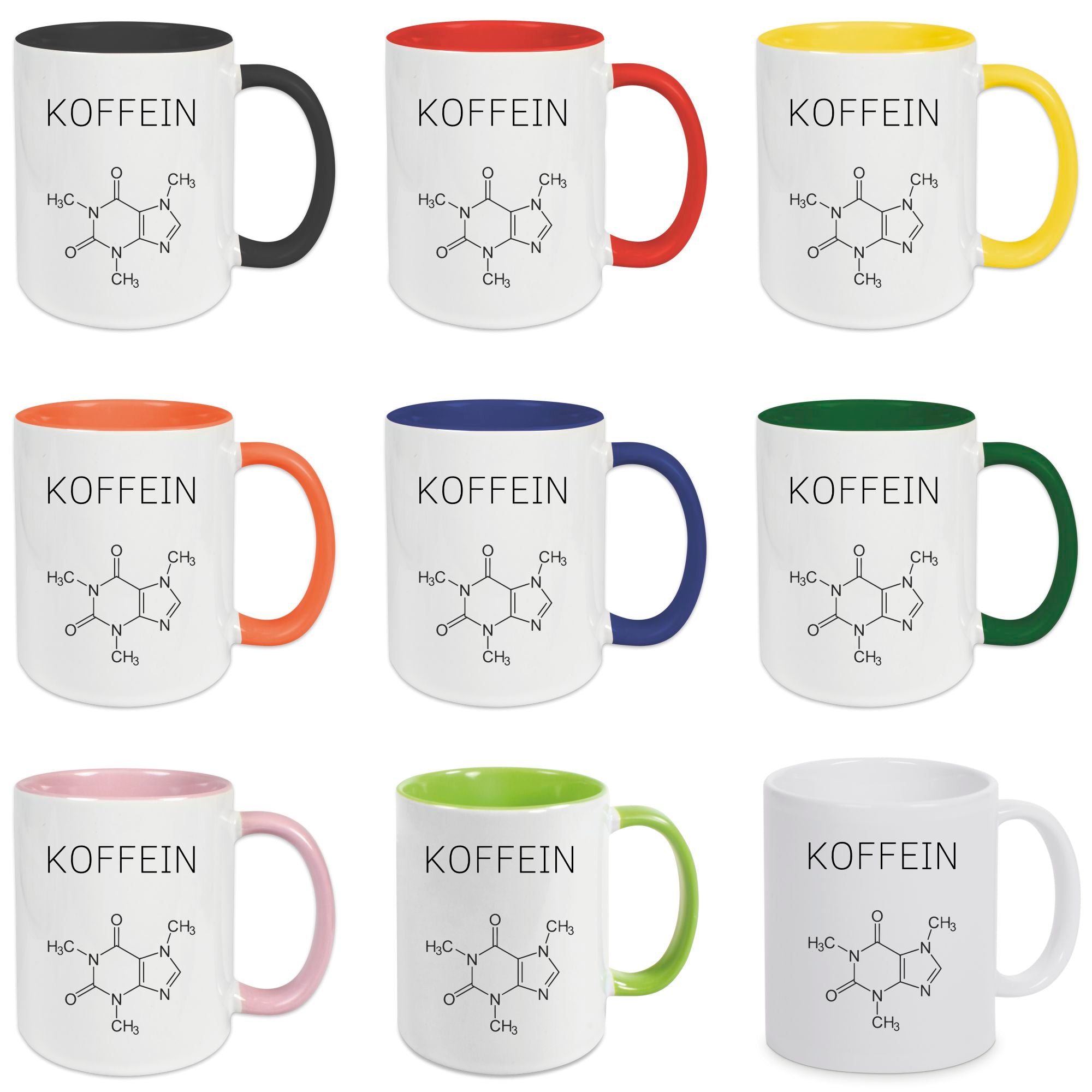 Keramik-Tasse - Koffein-Formel - in verschiedenen Tassenfarben verfügbar