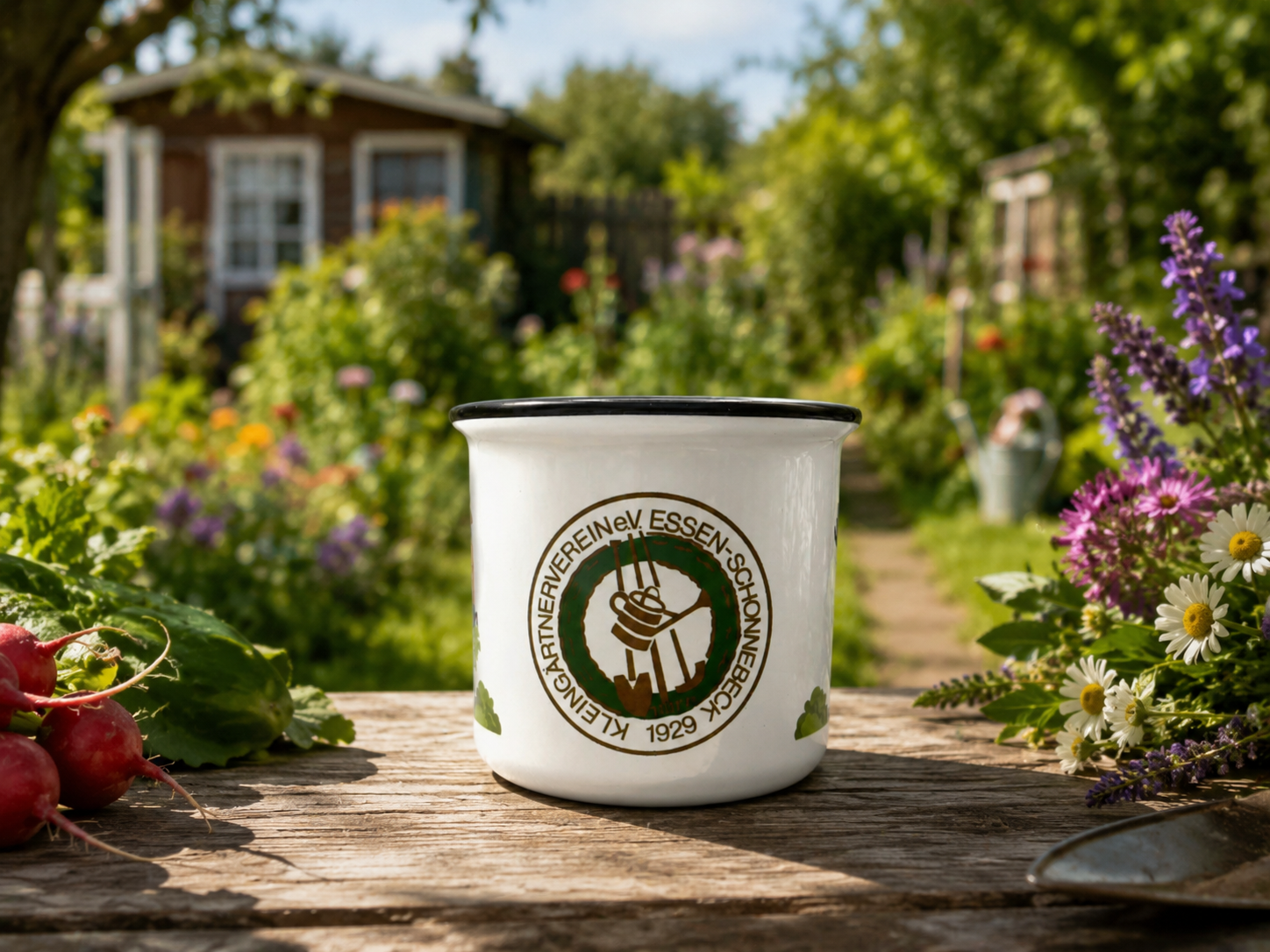 Keramiktasse in Emaillelook mit Kundenlogo